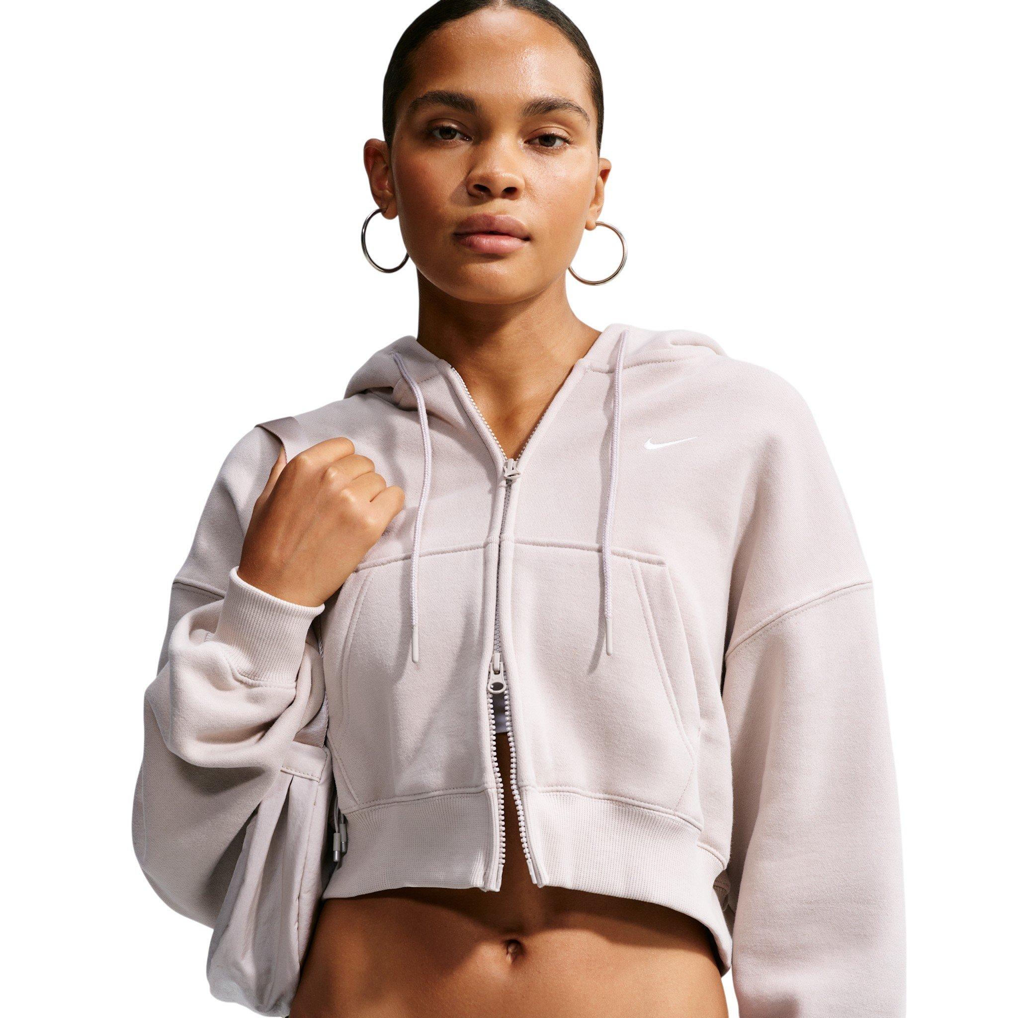 Nike Women's Studio Fleece Medium Weight Oversized Full-Zip Cropped Hooded Jacket - Cream - CREAM